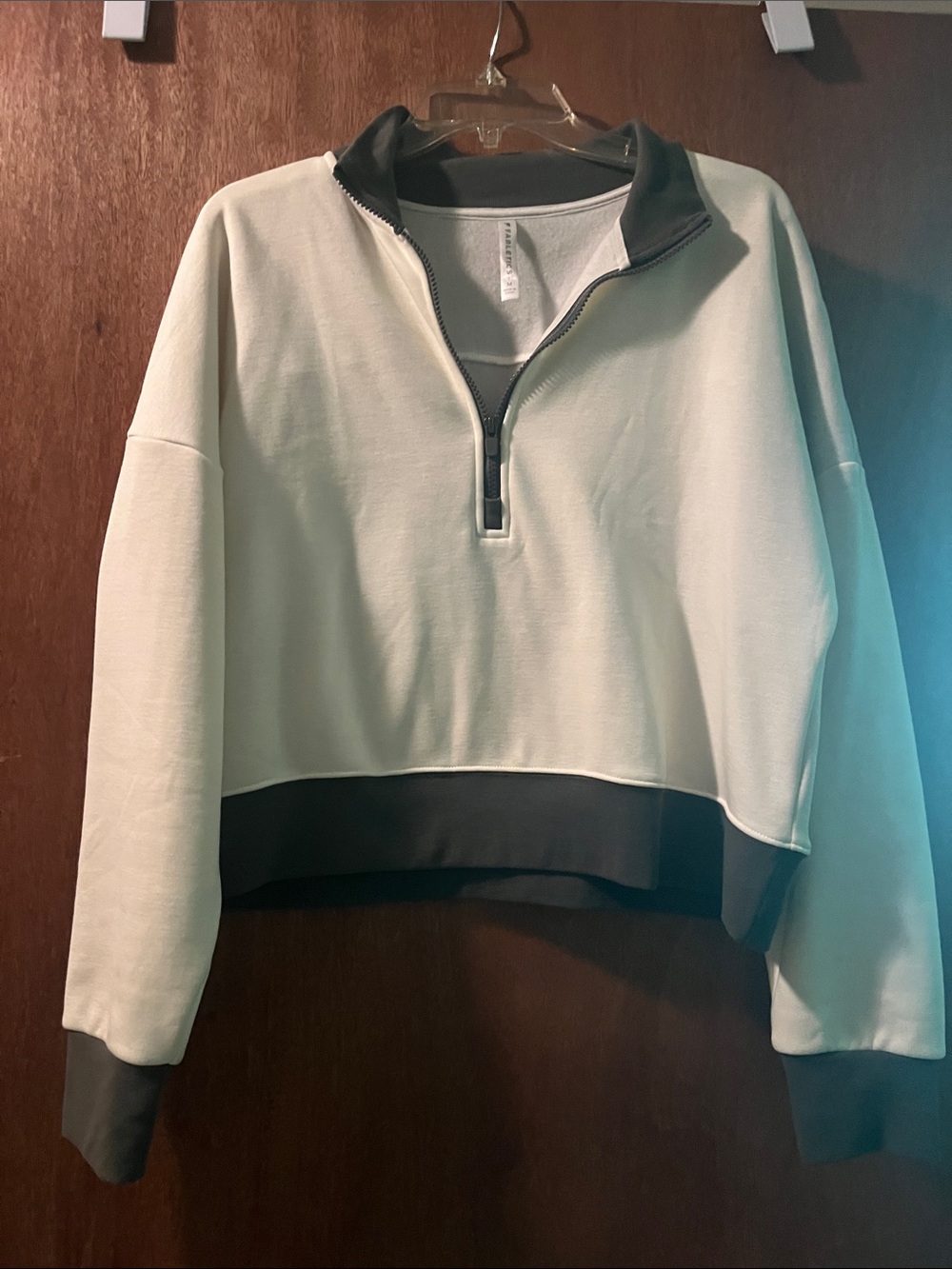 Fabletics Ivory and Charcoal Half-Zip Cropped Pullover
